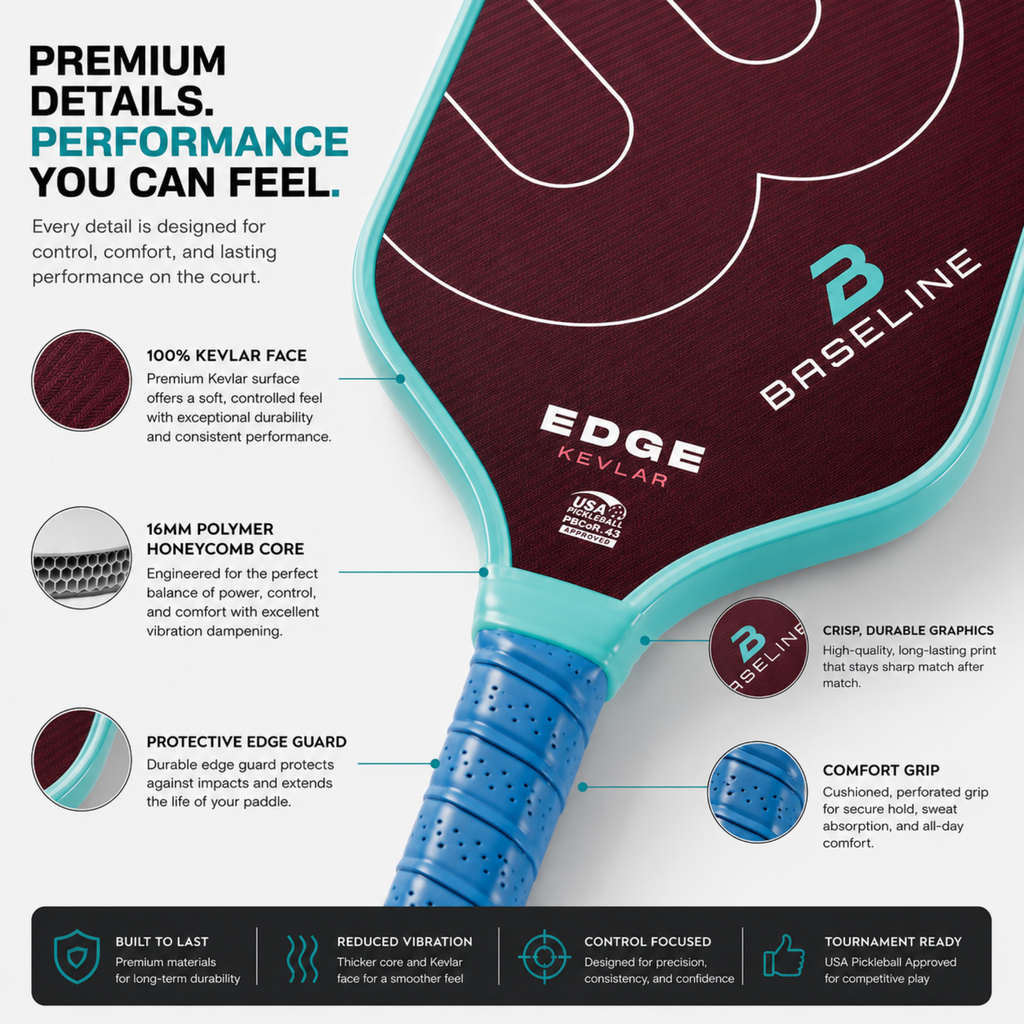 Baseline Edge Kevlar Pickleball Paddle – 16mm | USA Pickleball Approved